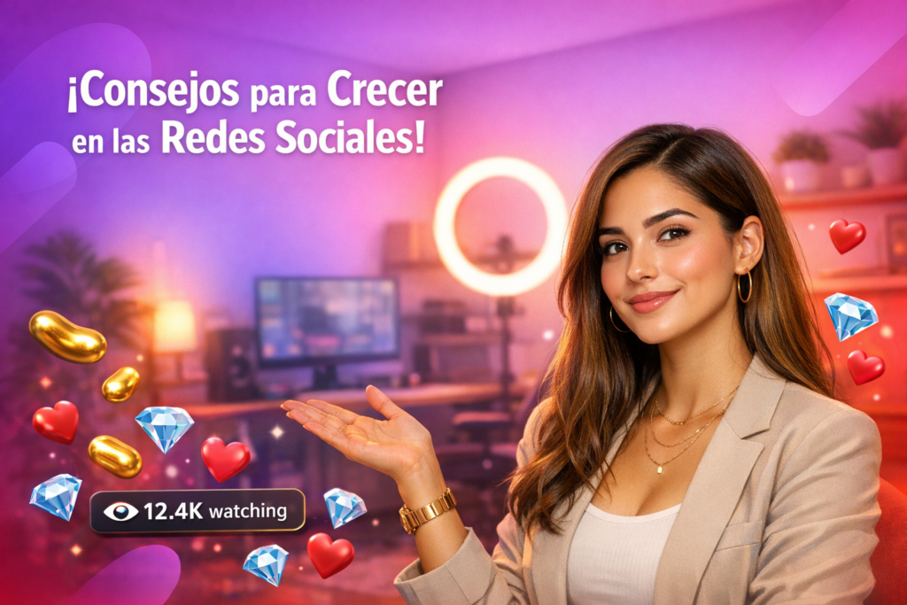 Creadora latina en un home studio ordenado con iluminación cálida y ring light, mostrando ideas de decoración de fondo para anfitrionas Chamet y una chamet hostess en video.