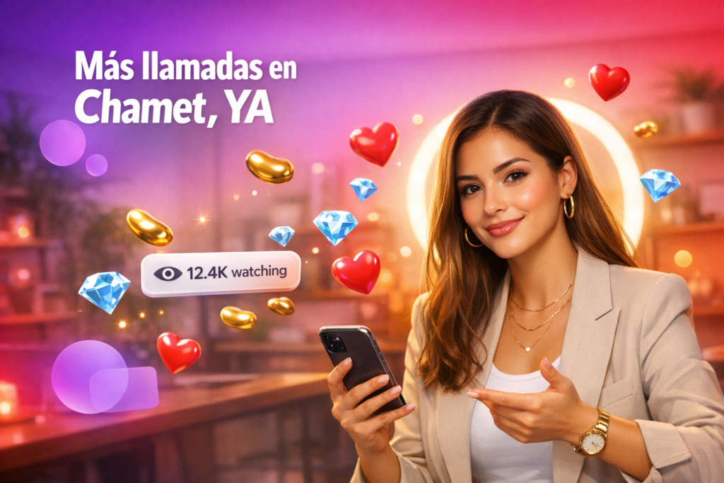 Creadora latina en un home-studio optimizando su perfil para resolver el problema de pocas llamadas en Chamet solución y mejorar su visibilidad como chamet hostess.